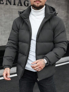 Manfinity CasualCool معطف رجالي مقاوم للرياح بسحاب وأكمام طويلة وقبعة للاستخدام الخارجي والأنشطة اليومية، معطف شتوي للرجال للخريف والشتاء