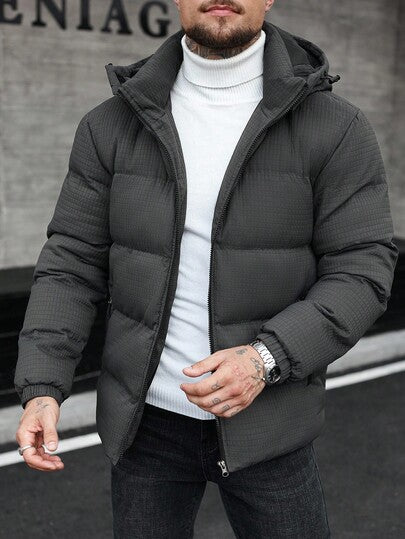Manfinity CasualCool معطف رجالي مقاوم للرياح بسحاب وأكمام طويلة وقبعة للاستخدام الخارجي والأنشطة اليومية، معطف شتوي للرجال للخريف والشتاء