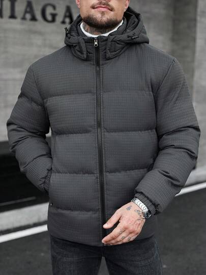Manfinity CasualCool معطف رجالي مقاوم للرياح بسحاب وأكمام طويلة وقبعة للاستخدام الخارجي والأنشطة اليومية، معطف شتوي للرجال للخريف والشتاء