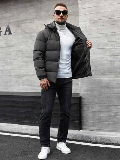 Manfinity CasualCool معطف رجالي مقاوم للرياح بسحاب وأكمام طويلة وقبعة للاستخدام الخارجي والأنشطة اليومية، معطف شتوي للرجال للخريف والشتاء