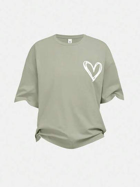 SHEIN Girlism بنطلون وبلوزة كاجوال للمراهقات قطعتين، أخضر زيتوني، تريكو بياقة طاقم فضفاض بأكمام راجلان مطوية، طباعة بسيطة، مناسب للارتداء اليومي، الشارع، الرياضة، العودة للمدرسة، عطلة عائلية في الهواء الطلق، نزهة الربيع