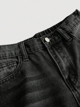 SHEIN Girlism بنطلون جينز فضفاض مريح للفتيات المراهقات مع جيوب وأرجل واسعة، ملابس خريفية للفتيات المراهقات للعودة إلى المدرسة، أزياء بنطلون جينز