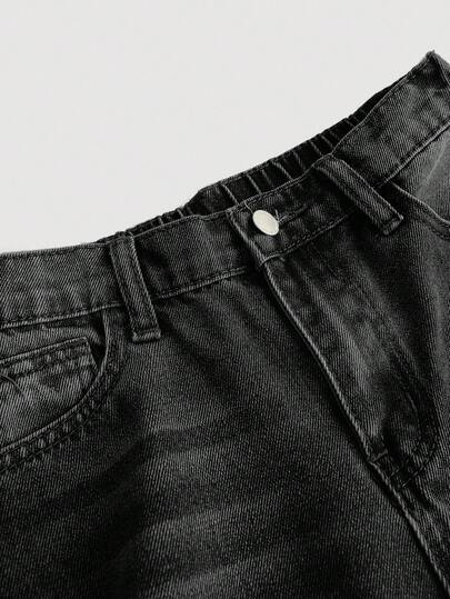 SHEIN Girlism بنطلون جينز فضفاض مريح للفتيات المراهقات مع جيوب وأرجل واسعة، ملابس خريفية للفتيات المراهقات للعودة إلى المدرسة، أزياء بنطلون جينز
