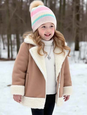 Emery Rose Kids Emery Rose Kids معطف شتوي دافئ مبطن مع طوق قلاب للفتيات الصغيرات، لون كاكي، ملابس خارجية دافئة للخارج والحفلات والتزلج على الثلج، مناسب للتنقل والارتداء في الخارج