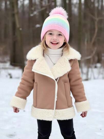 Emery Rose Kids Emery Rose Kids معطف شتوي دافئ مبطن مع طوق قلاب للفتيات الصغيرات، لون كاكي، ملابس خارجية دافئة للخارج والحفلات والتزلج على الثلج، مناسب للتنقل والارتداء في الخارج