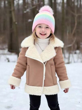 Emery Rose Kids Emery Rose Kids معطف شتوي دافئ مبطن مع طوق قلاب للفتيات الصغيرات، لون كاكي، ملابس خارجية دافئة للخارج والحفلات والتزلج على الثلج، مناسب للتنقل والارتداء في الخارج