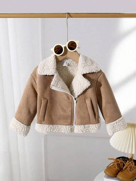 Emery Rose Kids Emery Rose Kids معطف شتوي دافئ مبطن مع طوق قلاب للفتيات الصغيرات، لون كاكي، ملابس خارجية دافئة للخارج والحفلات والتزلج على الثلج، مناسب للتنقل والارتداء في الخارج