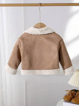 Emery Rose Kids Emery Rose Kids معطف شتوي دافئ مبطن مع طوق قلاب للفتيات الصغيرات، لون كاكي، ملابس خارجية دافئة للخارج والحفلات والتزلج على الثلج، مناسب للتنقل والارتداء في الخارج