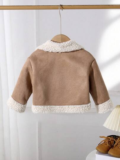 Emery Rose Kids Emery Rose Kids معطف شتوي دافئ مبطن مع طوق قلاب للفتيات الصغيرات، لون كاكي، ملابس خارجية دافئة للخارج والحفلات والتزلج على الثلج، مناسب للتنقل والارتداء في الخارج