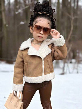 Emery Rose Kids Emery Rose Kids معطف شتوي دافئ مبطن مع طوق قلاب للفتيات الصغيرات، لون كاكي، ملابس خارجية دافئة للخارج والحفلات والتزلج على الثلج، مناسب للتنقل والارتداء في الخارج