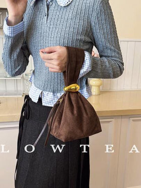 low tea 1 حقيبة يد من قماش الجلد الأحادي اللون للنساء، حقيبة صغيرة مطوية بزخرفة معدنية وسحاب إغلاق، مناسبة للاستخدام اليومي والخروج