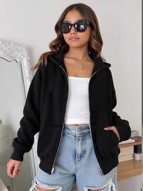 SHEIN معطف كاردجان مقنع كاجوال للفتيات المراهقات، خريف/شتاء