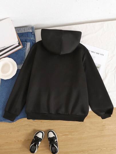 SHEIN معطف كاردجان مقنع كاجوال للفتيات المراهقات، خريف/شتاء