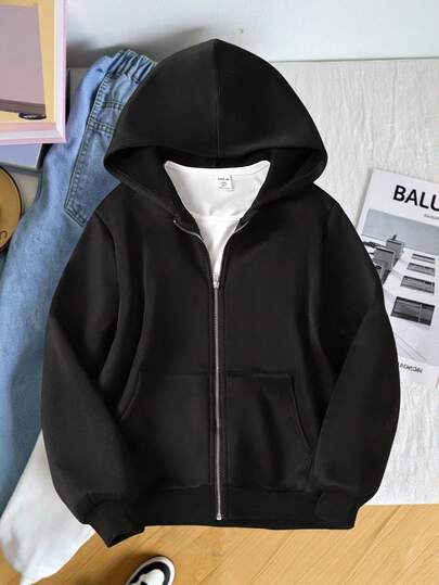 SHEIN معطف كاردجان مقنع كاجوال للفتيات المراهقات، خريف/شتاء