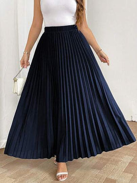 SHEIN Tall تنورة نسائية فضفاضة مطوية أنيقة وكاجوال للعطلات، باللون الأسود، مقاس كبير الحجم