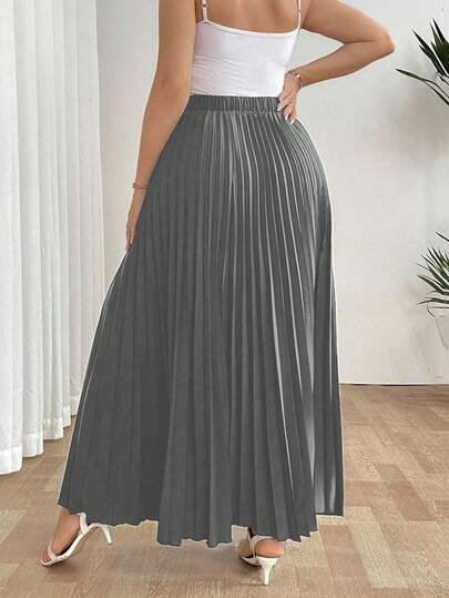 SHEIN Tall تنورة نسائية فضفاضة مطوية أنيقة وكاجوال للعطلات، باللون الأسود، مقاس كبير الحجم