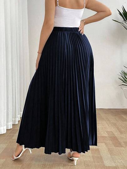 SHEIN Tall تنورة نسائية فضفاضة مطوية أنيقة وكاجوال للعطلات، باللون الأسود، مقاس كبير الحجم