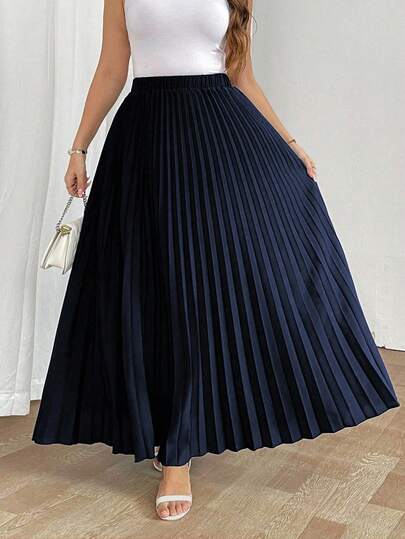 SHEIN Tall تنورة نسائية فضفاضة مطوية أنيقة وكاجوال للعطلات، باللون الأسود، مقاس كبير الحجم