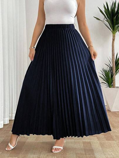 SHEIN Tall تنورة نسائية فضفاضة مطوية أنيقة وكاجوال للعطلات، باللون الأسود، مقاس كبير الحجم