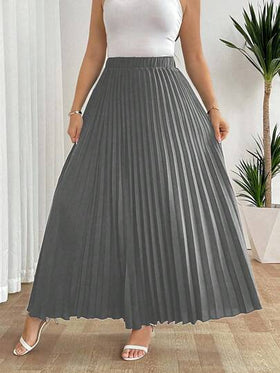 SHEIN Tall تنورة نسائية فضفاضة مطوية أنيقة وكاجوال للعطلات، باللون الأسود، مقاس كبير الحجم