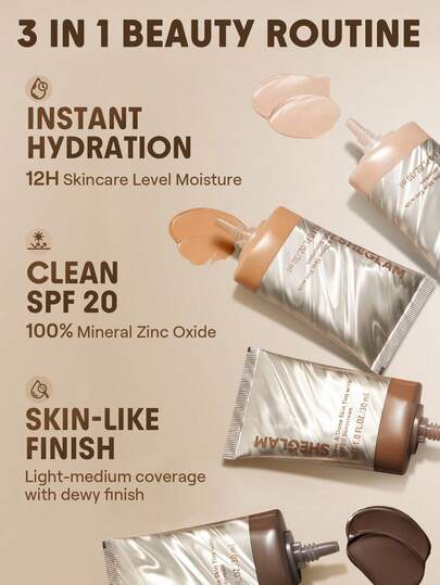 SHEGLAM Dew & Done ملون خفيف للبشرة مع Spf20-Porcelain علامة تجارية جمال مكياج ميكب مستحضرات تجميل للنساء الفتيات مثالي لفصل الشتاء الربيع مثالي ل- Y2K أزياء أنيقة رمضان هدية حفلة جاهز أفضل لون