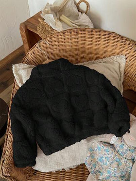 SHEIN LMoss Kids معطف فتاة طفل لطيف وكاجوال من الفرو مع طبعة قلب، مثالي للخريف والشتاء