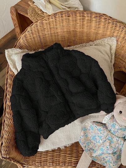 SHEIN LMoss Kids معطف فتاة طفل لطيف وكاجوال من الفرو مع طبعة قلب، مثالي للخريف والشتاء