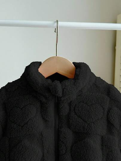 SHEIN LMoss Kids معطف فتاة طفل لطيف وكاجوال من الفرو مع طبعة قلب، مثالي للخريف والشتاء