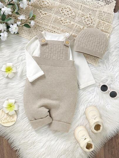 SHEIN Vintaside Kids جمبسوت رضيع أنيقة عصرية بغطاء رأس، بتصميم أخضر بسيط وعتيق، مناسبة للجنسين