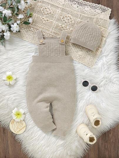 SHEIN Vintaside Kids جمبسوت رضيع أنيقة عصرية بغطاء رأس، بتصميم أخضر بسيط وعتيق، مناسبة للجنسين