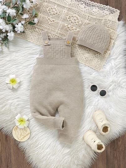 SHEIN Vintaside Kids جمبسوت رضيع أنيقة عصرية بغطاء رأس، بتصميم أخضر بسيط وعتيق، مناسبة للجنسين