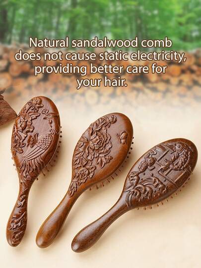 فرشاة شعر طبيعية بوسادة هوائية للتدليك، منقوشة بشكل جميل بنقوش طائر الفينيق والكارب والأوركيد والزهرة الصينية، تصميم وسادة هوائية ناعمة، تدليك فروة الرأس مريح، فرشاة شعر للنساء، لاستخدام المنزلي، هدية، فرشاة، فرش الشعر، فرشاة الحافة، فرشاة الشعر، مشط الشع
