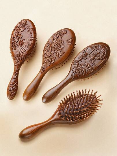 فرشاة شعر طبيعية بوسادة هوائية للتدليك، منقوشة بشكل جميل بنقوش طائر الفينيق والكارب والأوركيد والزهرة الصينية، تصميم وسادة هوائية ناعمة، تدليك فروة الرأس مريح، فرشاة شعر للنساء، لاستخدام المنزلي، هدية، فرشاة، فرش الشعر، فرشاة الحافة، فرشاة الشعر، مشط الشع