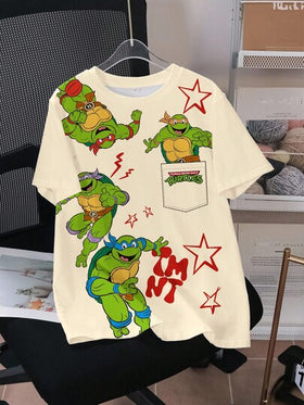 TEENAGE MUTANT NINJA TURTLES | SHEIN تي شيرت قصير الأكمام بطبعة السلحفاة للأولاد المراهقين الصيفي الكاجوال