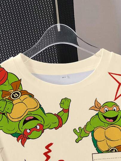 TEENAGE MUTANT NINJA TURTLES | SHEIN تي شيرت قصير الأكمام بطبعة السلحفاة للأولاد المراهقين الصيفي الكاجوال