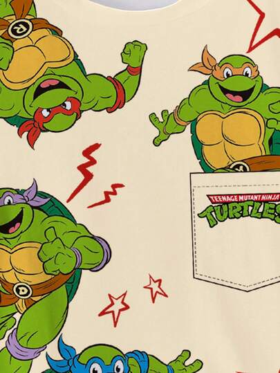 TEENAGE MUTANT NINJA TURTLES | SHEIN تي شيرت قصير الأكمام بطبعة السلحفاة للأولاد المراهقين الصيفي الكاجوال