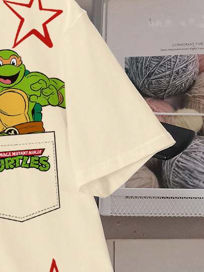 TEENAGE MUTANT NINJA TURTLES | SHEIN تي شيرت قصير الأكمام بطبعة السلحفاة للأولاد المراهقين الصيفي الكاجوال