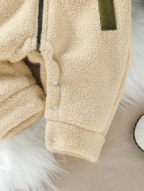 SHEIN جمبسوت رضيع للأولاد والبنات من الجنسين حديثي الولادة 0-3 سنوات، بتصميم ألوان متباينة وقطع ملمس ناعم، بسحاب للخريف والشتاء، جمبسوت رضيع دافئة للشتاء، جمبسوت رضيع للخريف