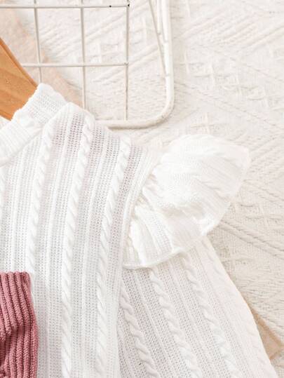 Elladie kids ملابس علوية كاجوال طويلة الأكمام بياقة طاقم مع زخرفة فراشة وكشكشة للفتيات من عمر 4-7 سنوات، وتنورة وردية من الكوردروي مطاطية الخصر مطوية، مناسبة للارتداء اليومي والخروجات الكاجوال