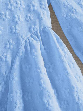 فستان بناتي مشرق وحيوي، فستان فضفاض بياقة بيتر بان مزين بزهور مطرزة، مناسب للارتداء اليومي والحفلات والمناسبات العادية