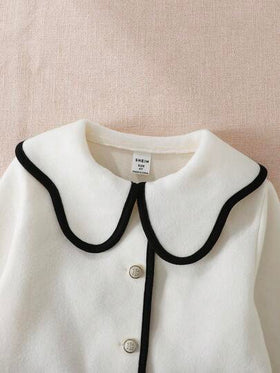 Elladie kids 1 قطعة جاكيت أنيق وكاجوال مريح للفتاة الصغيرة، بياقة متباينة وأزرار أمامية وجيوب وأكمام طويلة، مناسب للارتداء اليومي في فصلي الخريف والشتاء