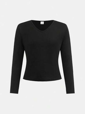 SHEIN مجموعة نوم مريحة مكونة من قميص كنزة طويل الأكمام بياقة على شكل حرف V مضلع مع بنطلون بيجامة ذو نمط مربعات، مناسبة للفتيات المراهقات، مناسبة للربيع والخريف