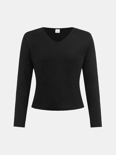 SHEIN مجموعة نوم مريحة مكونة من قميص كنزة طويل الأكمام بياقة على شكل حرف V مضلع مع بنطلون بيجامة ذو نمط مربعات، مناسبة للفتيات المراهقات، مناسبة للربيع والخريف