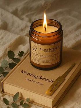 شمعة معطرة في وعاء زجاجي - شمعة صويا | ديكور منزلي بني، مناسبة للنساء، هدية عيد ميلاد أو حفل زفاف