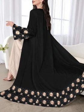 SHEIN Najma عباية عربية كاجوال بأكمام طويلة مطبوعة بطبعة زهور مطرزة بشكل وهمي، للربيع والخريف
