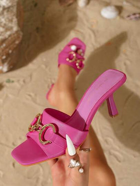 On feet& in love صنادل نسائية أنيقة وعصرية مفتوحة الأصابع متعددة الاستخدامات للخارج مع كعب رفيع عال، مناسبة للفساتين في الصيف
