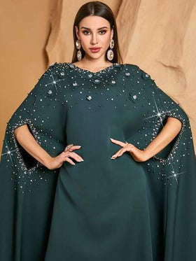 رمضان فستان أنيق محافظ بأسلوب عربي مزين بالخرز