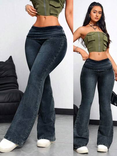 SHEIN EZwear سراويل جينز بسيطة عادية للنساء لكل يوم