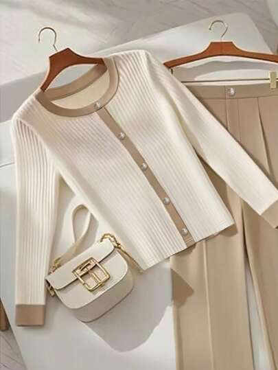 SHEIN Franclia طقم نسائي أنيق من قطعتين، بأكمام طويلة وبنطال طويل