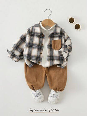 Cozy Pixies مجموعة من 2 قطعة تتكون من كارديجان بأكمام طويلة مع جيب متباين اللون والياقة المربعة للأطفال الصبيان، وبنطلون بخصر مطاطي وطول الكاحل